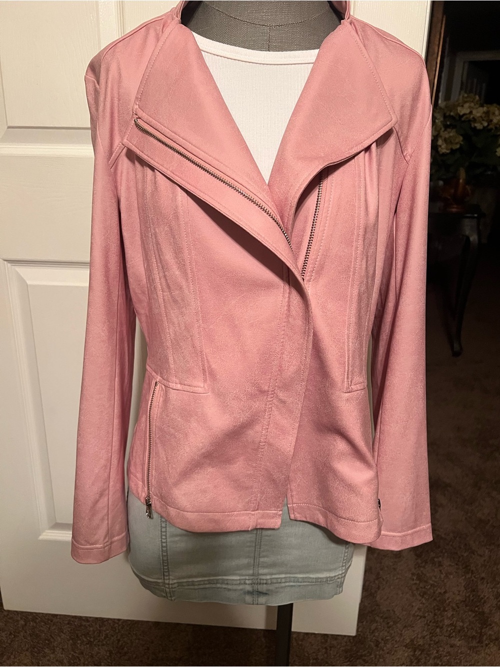 Clara Sun Woo Rose Pink Leather Moto Jacket - Picture 3 of 3